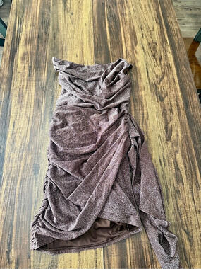 Ruched Asymmetrical Dress in Brown Like New